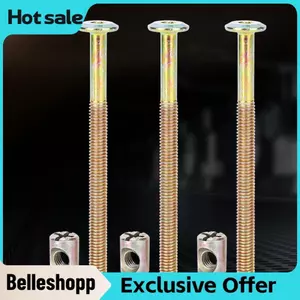 Belleshopp Walfront 10 chiếc Bu lông nội thất M6 có đai ốc Đầu nối đai ốc chốt bằng thép carbon Dây hoàn thiện trơn 40mm cho lắp ráp tủ giường cũi