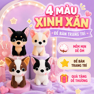 Gấu bông chó Chihuahua – Nhồi bông mềm mại, dễ thương – Trang trí phòng ngủ, để bàn – Ôm ấm áp – Kích thước vừa tay