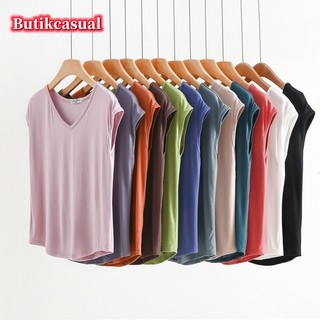 Áo cotton nữ modal mùa hè 2024 không dây trơn dáng rộng cổ tròn thời trang giản dị M-2XL