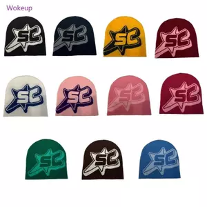 Mũ beanie nữ Woke Mũ bảo vệ tai ấm áp Mũ thanh thiếu niên Jacquard Chữ cái Mũ thủ công