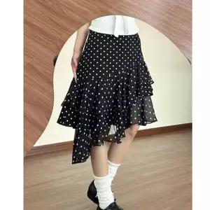 Váy chấm bi cỡ lớn Váy không đều mùa hè thon gọn hơn Váy dài vừa phải Váy chữ A
