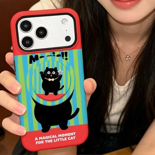 Ốp bảo vệ chân đế họa tiết mèo đen sọc cho iPhone 11 12promax 13pro15pro 15promax 14 14promax 14pro 16 pro max 16 plus 17 17promax ốp lưng hai trong một
