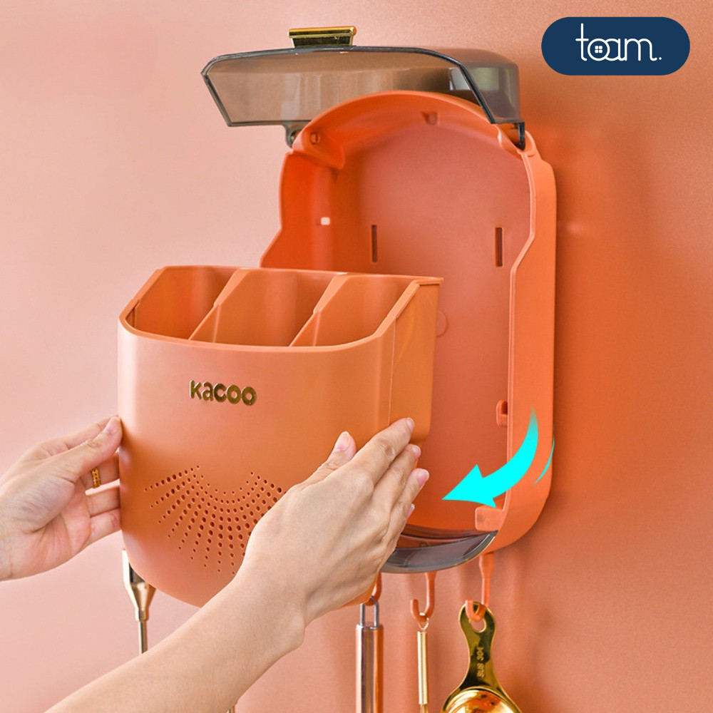 Hộp Đựng Đũa Muỗng Treo Tường KACOO Thoáng Khí Ngăn Ẩm Mốc HOMIE, Ống Đựng Đũa Có Nắp Đậy, Móc Treo
