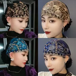 Khăn trùm đầu YUJINI, Vỏ thêu hoa Mũ nắp ca-pô tóc trắng, Thoáng khí co giãn Full Cover Mũ sau sinh Nữ