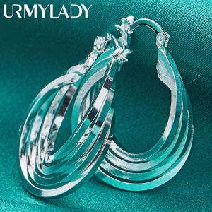 URMYLADY Bạc 925 25mm Nhiều Nhẫn Bông Tai Vòng Tai Cho Nữ Quyến Rũ Cưới Đính Hôn Thời Trang Trang Trang Sức