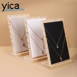 Đế trưng bày trang sức YICA, Dụng cụ sắp xếp vòng cổ có thể tháo rời PU, Giá đựng đồ trang sức bằng gỗ vuông
