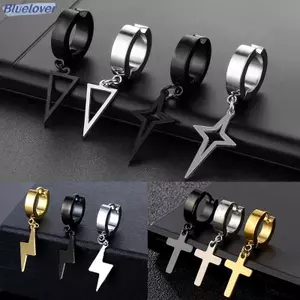 Bluelover 1 Unisex Thép Không Gỉ Punk Người Kẹp Trên Bông Tai Hình Học Tam Giác Ngôi Sao Mặt Dây Chuyền Tòn Ten Bông Tai Nữ Gothic Trang Sức Mới