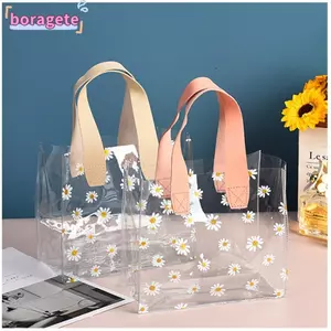 Túi Tote BORAGETE, Túi mua sắm trong suốt có tay cầm, Túi quà tặng cầm tay PVC Little Daisy