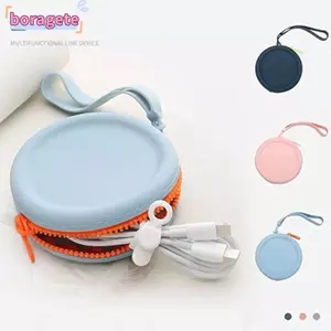 Ví đựng tiền xu BORAGETE, Túi đựng tai nghe silicon tròn, Ví chống nước có dây kéo dễ thương Woamn Girls