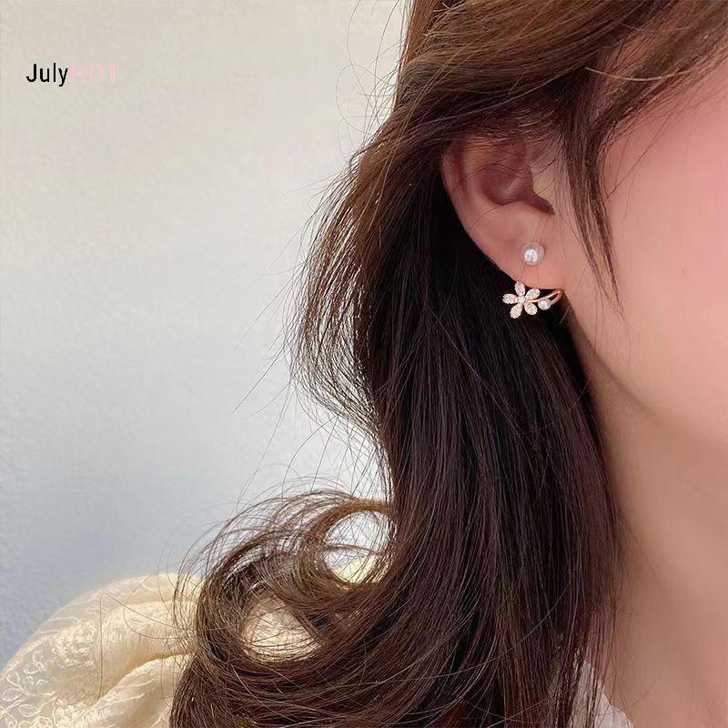 JULYHOT 1 Cặp Bông Tai Hoa Ngọc Trai Phong Cách Hàn Quốc Bông Tai Kim Cương Kẻ Sọc Vàng Cho Nữ Ánh Sáng Thời Trang Phụ Kiện Trang Sức Sang Trọng Massivedeals