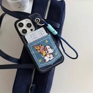 Ốp điện thoại có sẵn Puppy Starman Hộp đựng thẻ Denim dễ thương Thích hợp cho iPhone17promax Vỏ điện thoại dây buộc Thích hợp cho iPhone16pro được cá nhân hóa chống Co