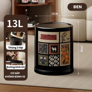 Thùng Đựng Rác 13L Họa Tiết Mèo Dễ Thương Có Bánh Xe, Nắp Đậy Chống Mùi Phong Cách Nhật Bản