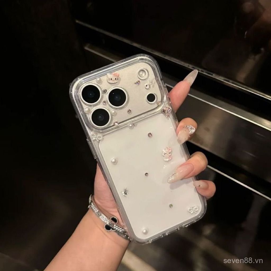 Ốp Điện Thoại Thích Hợp Cho iPhone XS XR 11 12 13 14 15 16 17 Pro max Plus Light Luxury Pink Diamond KT Cat Vỏ Bảo Vệ Chống Sốc Bao Gồm Tất Cả DYXG