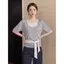 Áo thun ngắn tay lười biếng phong cách Hàn Quốc mùa hè dành cho nữ tay dơi chấm bi giả hai mảnh cổ dây hàng đầu Hot Girl Che thịt Slimer Look St