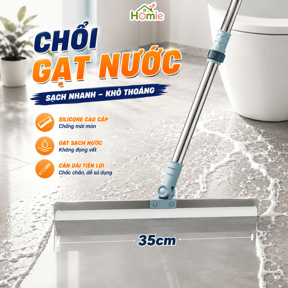 Chổi Gạt Nước Sàn Nhà Tắm, Quét Nhà Thông Minh HOMIE. Chổi Đầu Silicone Gạt Sạch Nhà Tắm Chống Trượt