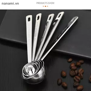 Thìa Đo Bằng Thép Không Gỉ Đầu Tròn Kim Loại Tay Cầm Dài Muỗng Đo Khô Và Lỏng Sử Dụng Dụng Dụng Cụ Nướng Bánh Nhà Bếp [VN]