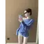 Áo sơ mi dài tay sọc xanh không đều dành cho nữ mùa thu Niche Slim-Fit Áo sơ mi Pure Desire