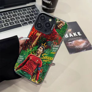 Ốp lưng iPhone Ronaldo No. 7 phủ kim loại hoa văn IMD iP 17 16 15 14 13 12 11 Pro Max Plus X Max 7 8 Plus Air