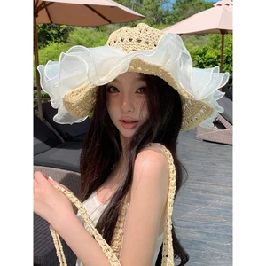 🔥có hàng sẵn🔥dễ thương mũ cói thời trang hè Ren Rơm Mũ Chống Nắng Nữ Vành Lớn Mùa Hè Thoáng Khí Mũ Rơm Bên Biển Bao Cả Mặt Che Nắng Mũ Chống Nắng Hợp Thời Trang