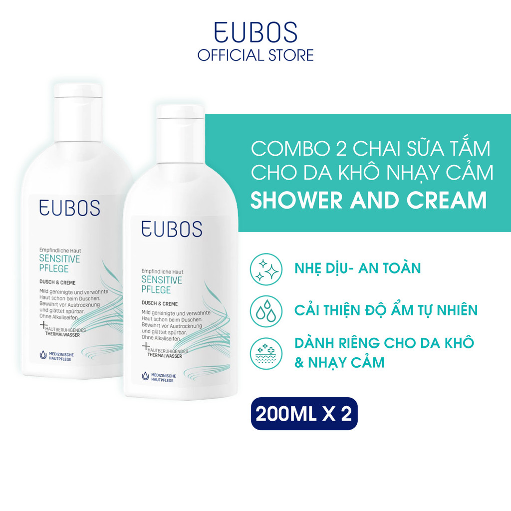 Combo 2 Sữa Tắm Cho Da Khô, Nhạy Cảm EUBOS Sensitive Shower And Cream 200ml