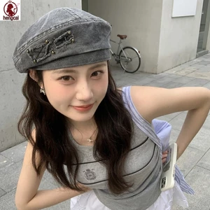Mũ nồi Denim giặt cổ điển dành cho nữ Mũ họa sĩ cổ điển Mũ mềm mại thoáng khí Mũ nón nhẹ cho mùa xuân, mùa hè hàng ngày Mặc thường ngày Trang phục thời trang đường phố Phụ kiện du lịch