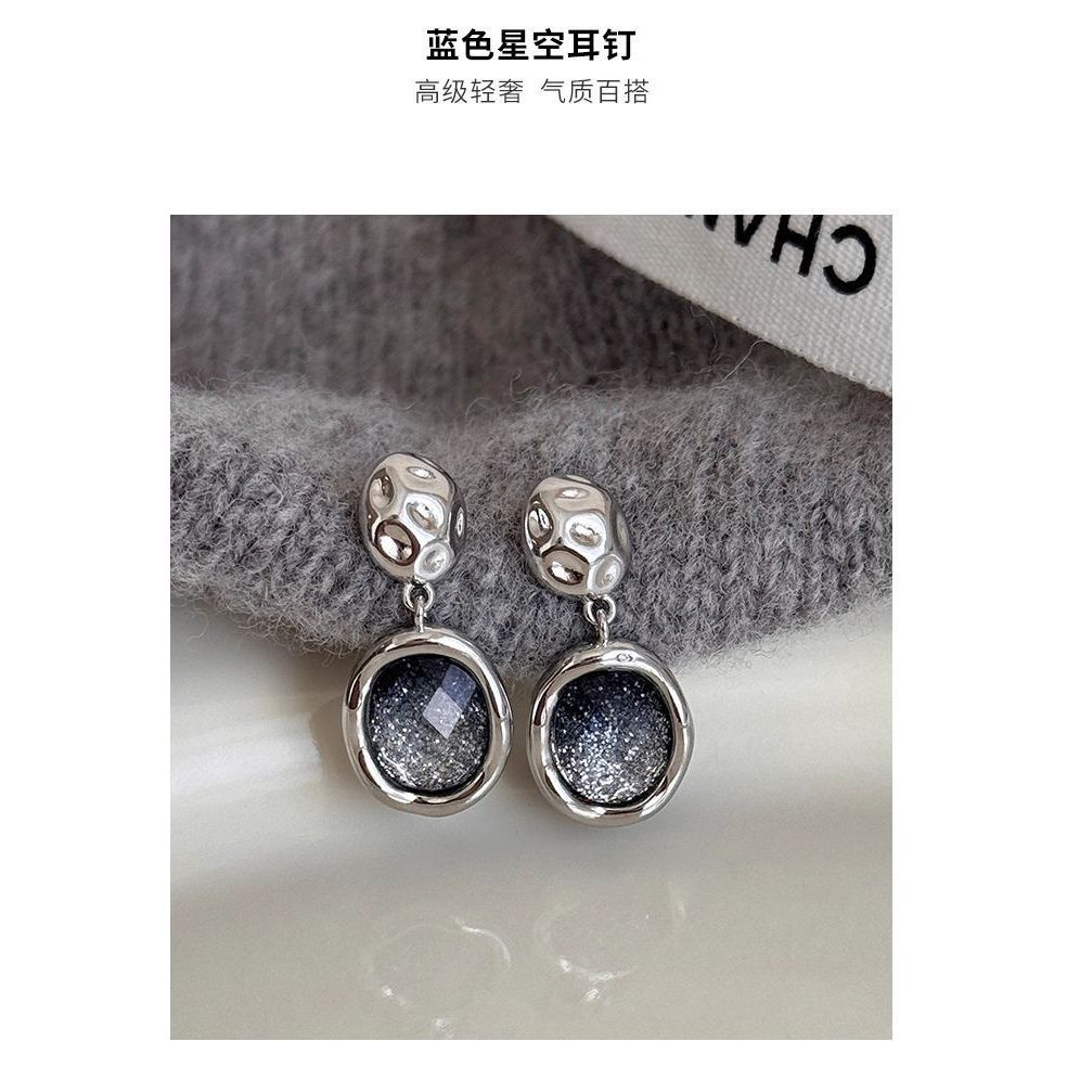 Bông tai nữ bầu trời đầy sao màu xanh bạc S925