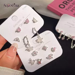 AqToCna 6 Chiếc Thời Trang Trái Tim Ngọt Ngào Bông Tai Dành Cho Nữ Cô Gái Cá Tính Thời Trang Tính Khí Bông Tai Trang Sức Phụ Kiện Quà Tặng AqToCna