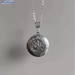 Bluelover Retro Hoa Sen Loet Mặt Dây Chuyền Mở Màu Bạc Thép Không Gỉ Khung Ảnh Quyến Rũ Nelace Dành Cho Nữ Trang Sức Quà Tặng Mới