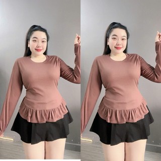 Áo Thun Bigsize Nữ Dáng Ôm Body Tay Dài Vạt Bèo Xòe Thanh Lịch Cho Chubby 55-92kg A298