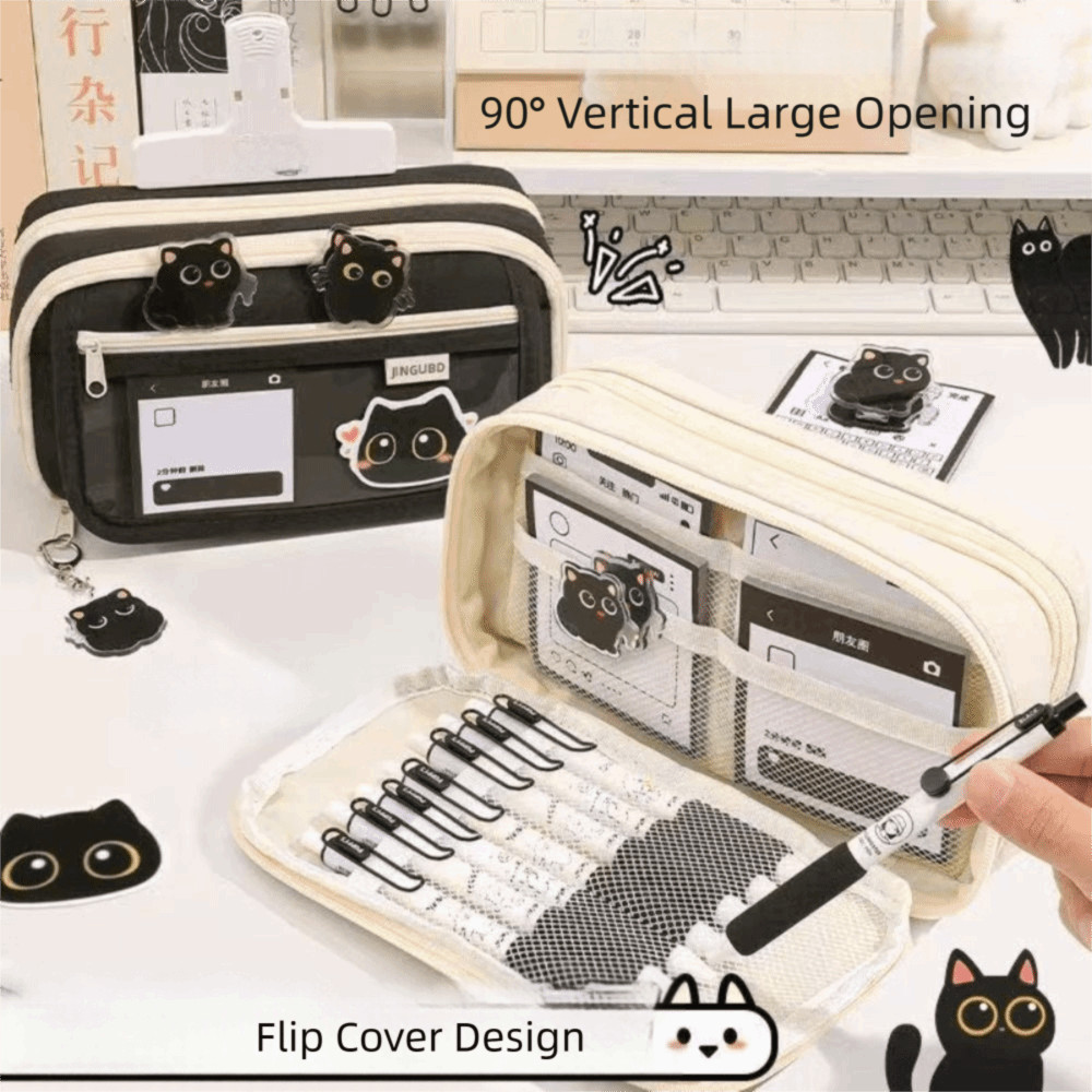 Bút Chì HIGHVIEWLS, Túi Đựng Bút Dung Tích Lớn PVC + Canvas, Túi Văn Phòng Phẩm Trong Suốt Di Động Sáu Lớp Chất Lượng Cao Quà Tặng Học Sinh