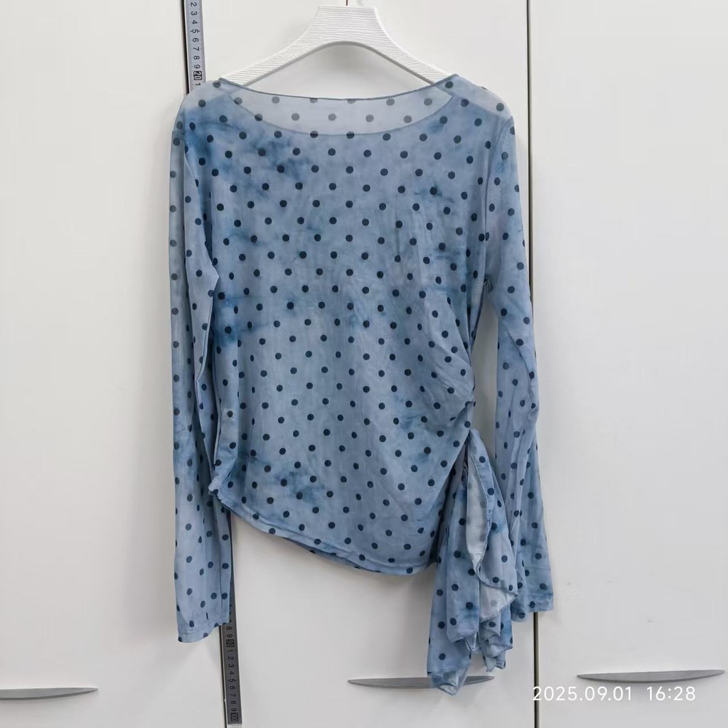 Milyfashion Quần Áo Nữ Chấm Bi, Tay Gạc Đầu Thu, Phong Cách Thời Trang Hàng Ngày
