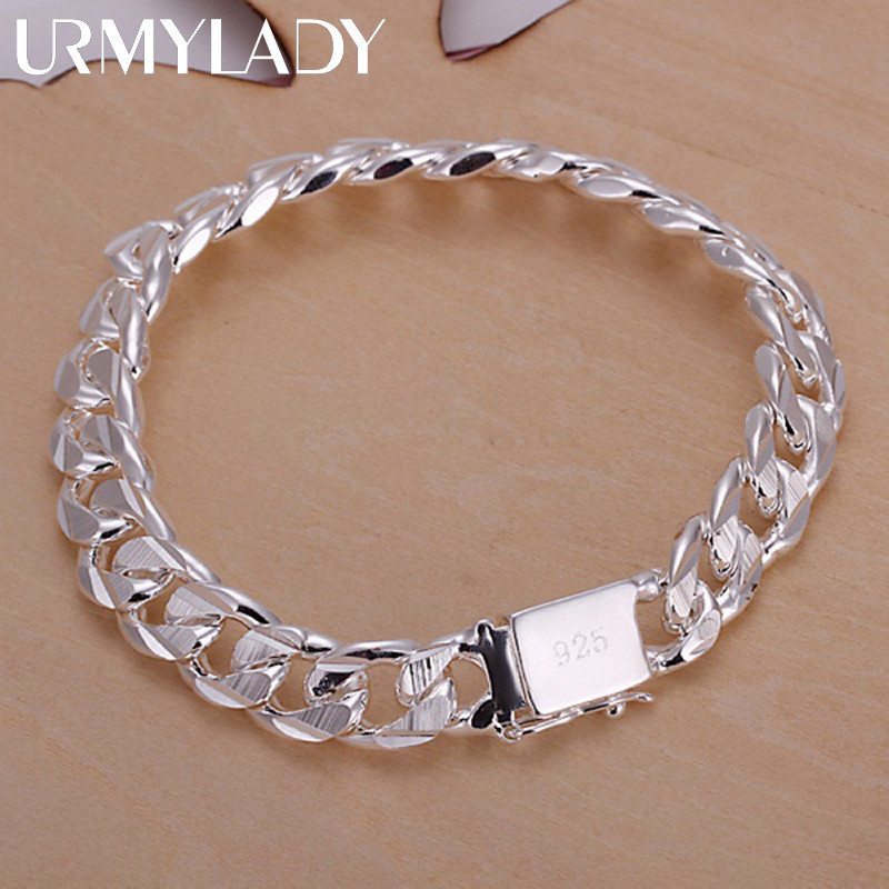 Vòng tay bạc 925 URMYLADY, dây xích 10mm, phù hợp nam nữ và làm quà cưới
