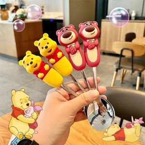 Dâu Winnie the Pooh Thìa Nĩa Inox Ngoại Hình Học Sinh Bộ Đồ Ăn Chống Sốc Trẻ Em Muỗng Nĩa Gói 25.9.12
