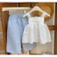 Bộ quần áo bé gái, bộ đồ bé gái 4-10 tuổi, Set bộ 2 dây bé gái phối ren dễ thương size 15- 33kg