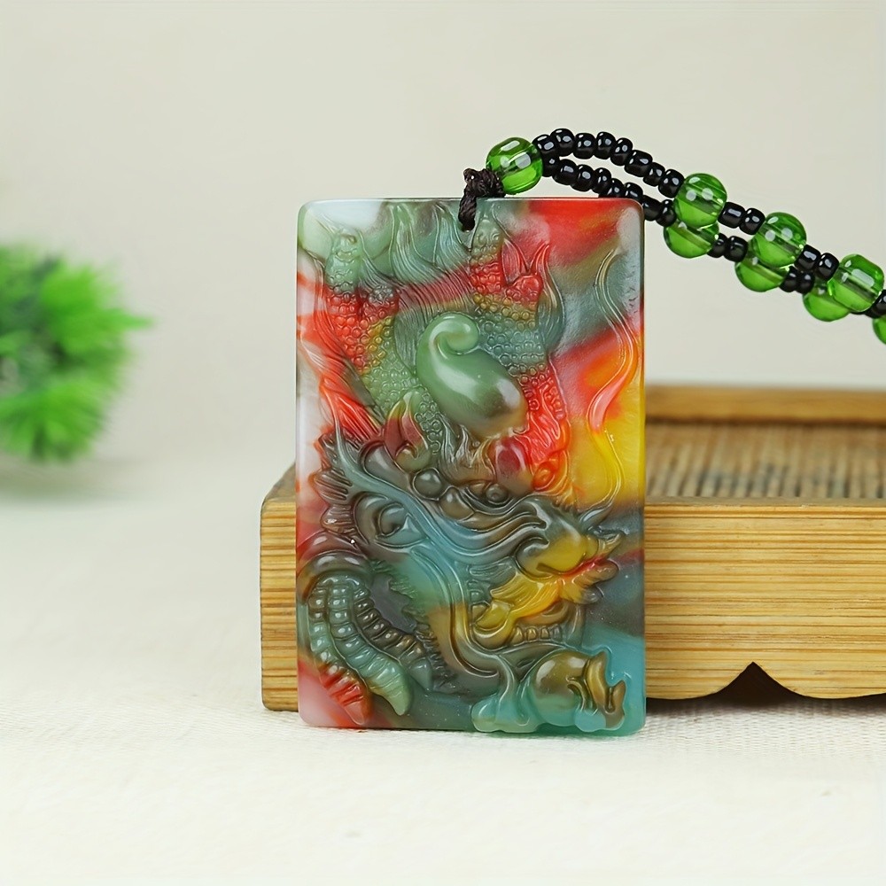 Vòng cổ mặt dây chuyền hình rồng nam-Đỏ, Cam, Vàng, Xanh