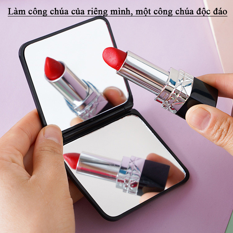 M7 Gương trang điểm gấp gọn mini 2 mặt màu đen vỏ nhám 7*6.5cm MALAN