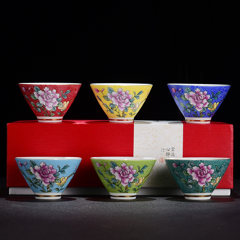 Jingdezhen Men Nhiều Màu Sắc Trà Gốm Master Cup Hộ Gia Đình Retro Nướng Hoa Trà Cốc Đơn Cốc Quà Tặng Lưu Niệm SIXA