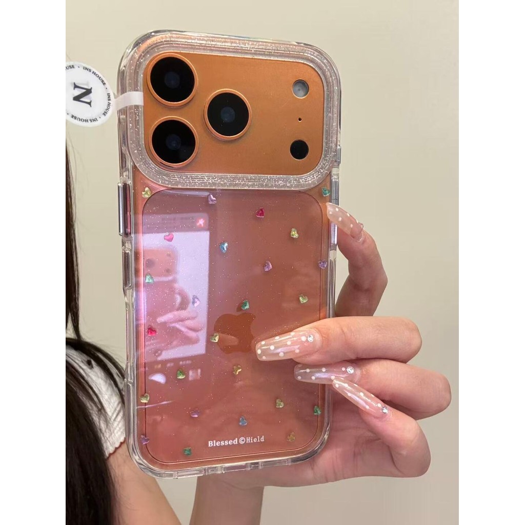 Trong Suốt Trong Suốt Đáy Ngôi Sao Tình Yêu Ốp Lưng Điện Thoại Thích Hợp Cho iphone17promax Phong Cách Hàn Quốc Thích Hợp Cho iPhone16pro Vỏ Bảo Vệ Điện Thoại Bạc Hà Xanh Toàn Màn Hình Kim Cương Màu
