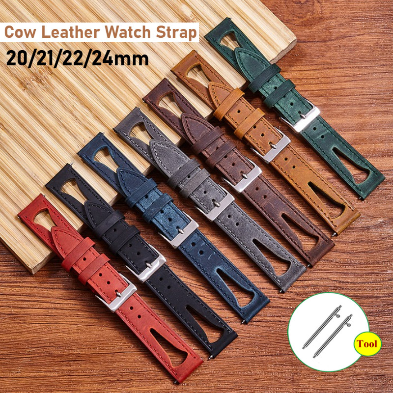 Dây đeo đồng hồ bằng da thật phong cách rỗng 20 / 21 / 22 / 24mm Phát hành nhanh chóng thoáng khí Cut-Out Top Grain Da bò Rally Racing Watch Band Bracelet dành cho nam nữ