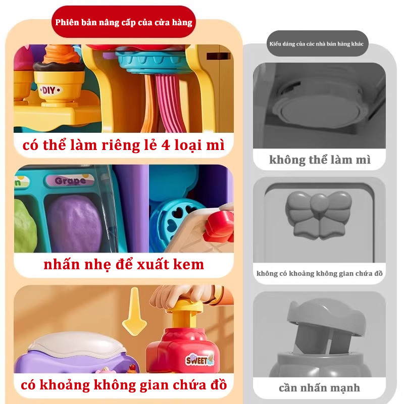 Bộ đồ chơi máy làm kem từ đất sét, nhiều màu sắc, kèm sẵn nhiều phụ kiện, chất liệu an toàn không gây hại cho bé