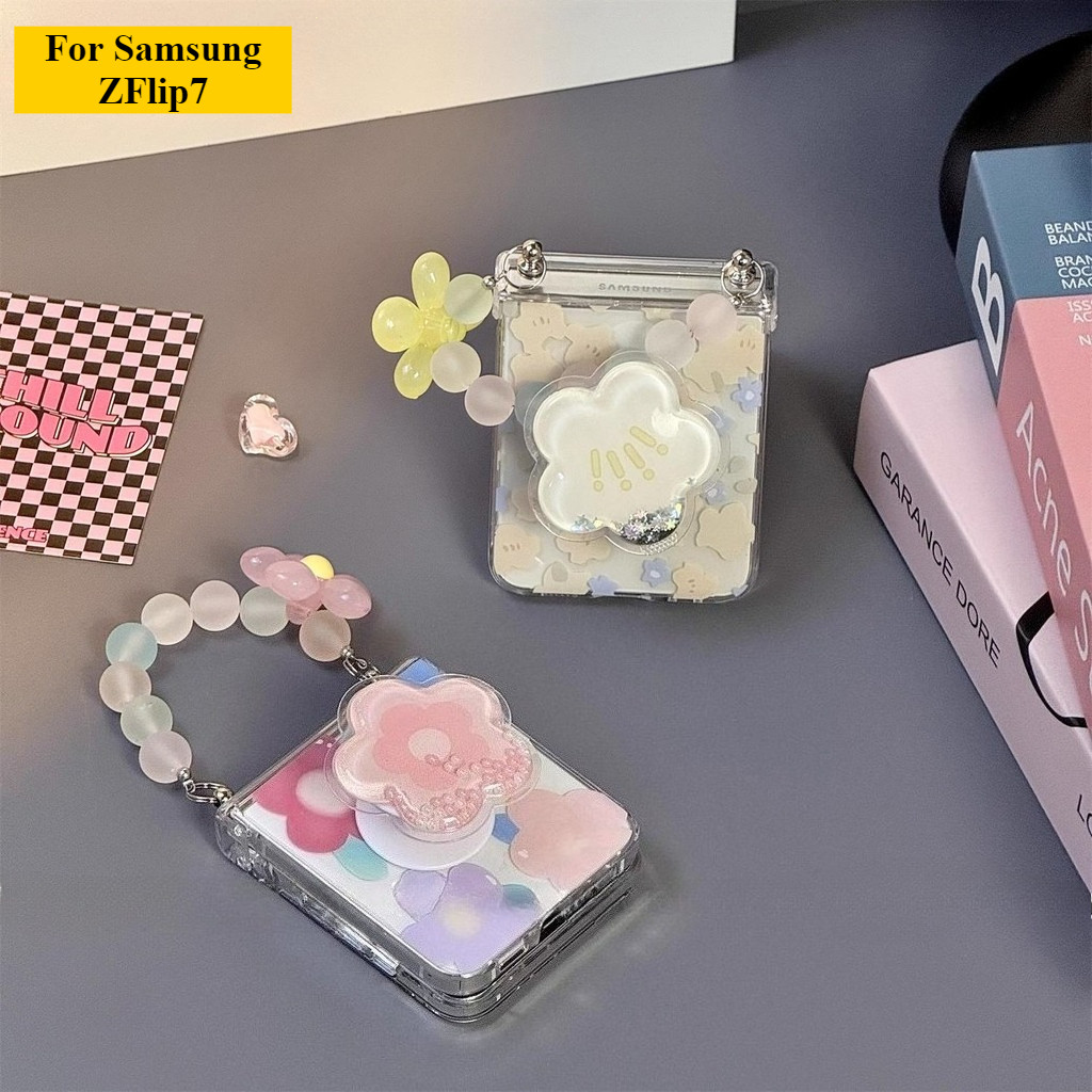 Ốp điện thoại mặt dây chuyền giá đỡ hoa đầy màu sắc Thích hợp cho Samsung Galaxy ZFlip7 Zflip6 Mới cho ZFlip 7 FE 6 5 4 3 5G Vỏ bảo vệ cứng trong suốt