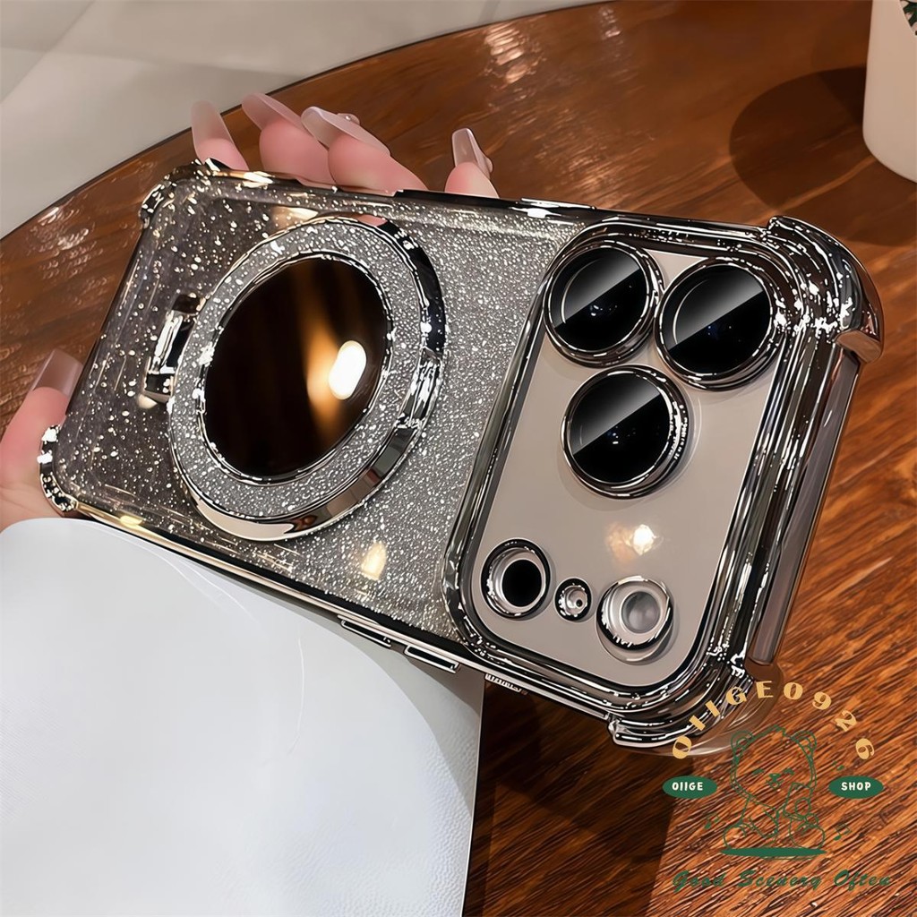 【 Ốp lưng iPhone17 】 Giá đỡ gương lấp lánh mạ màu cam Vỏ điện thoại từ tính iphone17 Pro Max 16 15 14 13 12 cho vỏ iPhone Vỏ mềm silicon TPU chống sốc