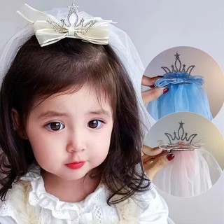 Mới 2025 Vương Miện Ngọt Ngào Veil Trẻ Em Xanh Hồng Công Chúa Tuyn Nơ Kẹp Bé Gái Tiệc Sinh Nhật Cô Dâu Phụ Kiện