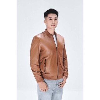 Áo khoác da cừu nam Bomber Jacket bo chun da cao cấp Fttleather bền bỉ - áo da trẻ trung AD602C