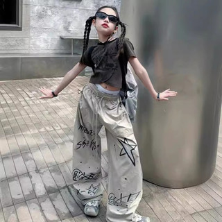 Set áo thun và quần ống rộng phong cách hiphop Mỹ – Trang phục streetwear cá tính cho bé gái
