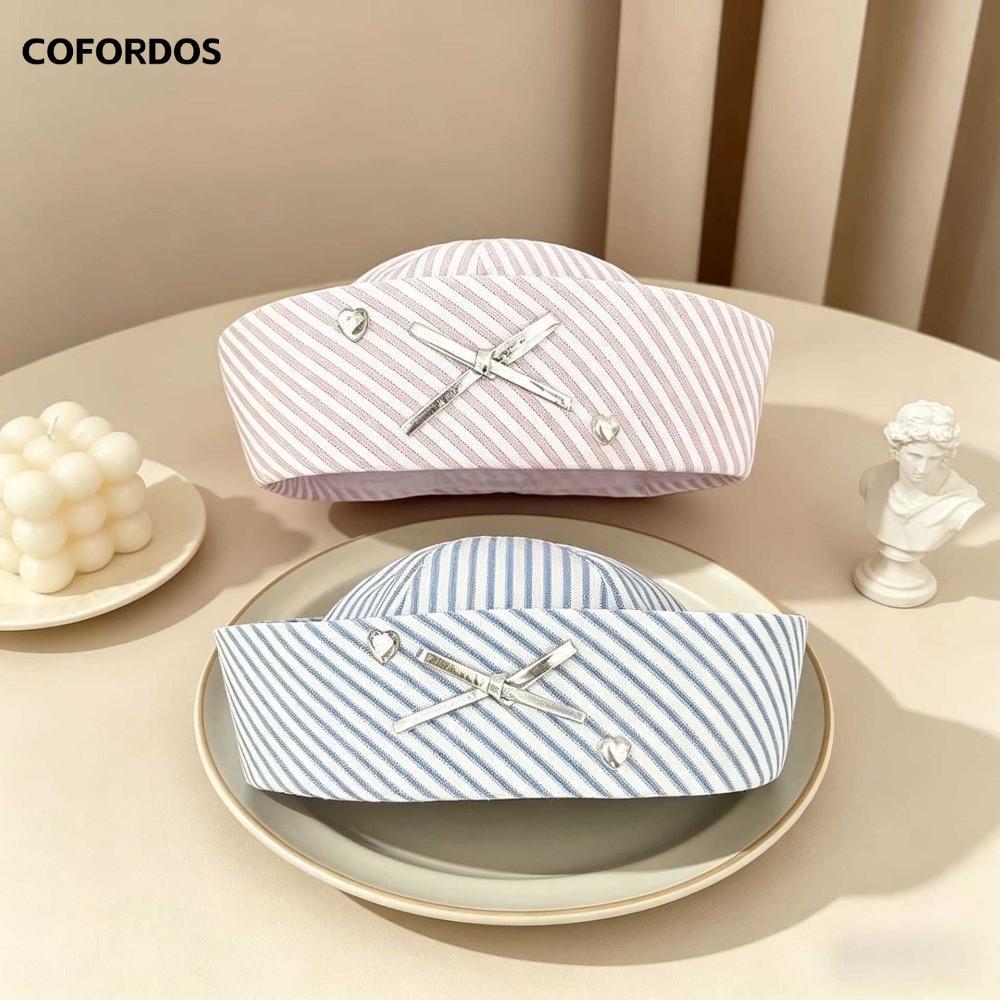 Mũ Thủy Thủ COFORDOS, Mũ Nồi Viền Lật Thoải Mái, Mũ Thủy Thủ Sọc Nơ Sọc Thoáng Khí Thời Trang Nữ