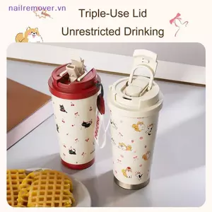 Floral Kitten Design 550ml Dual-DrinkCup, Dung Tích Lớn Di Động 316 Chai Nước MỚI