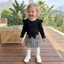 1-5 Tuổi Trẻ Em Bé Gái Trang Phục Mùa Đông Đáng Yêu Màu Trơn Dài Tay Cổ Tròn Và Bộ Váy Houndstooth