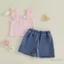 1-5 Tuổi Trẻ Em Bé Gái Bộ 2psc Hoa Thêu Camisoles Với Quần Short Denim Quần Áo Mùa Hè