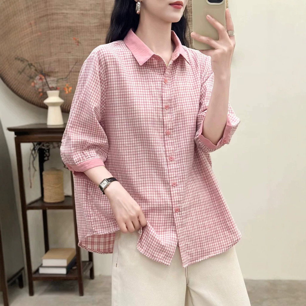 Áo sơ mi nữ chất liệu Cotton cao cấp, tay vừa, mềm mại, thân thiện với da, phù hợp mùa hè